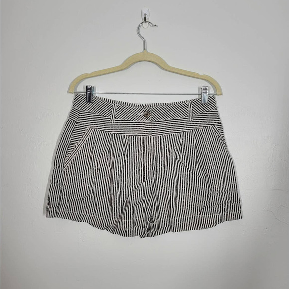 Vince Camuto Stripe Cotton/Linen Beach Summer Chino Zip-Fly Shorts Size 8 Black - Picture 1 of 4